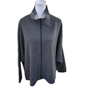 FH Clothing Co Black & Gray Striped Full Zip Long Sleeve Boxy Sweater Size S